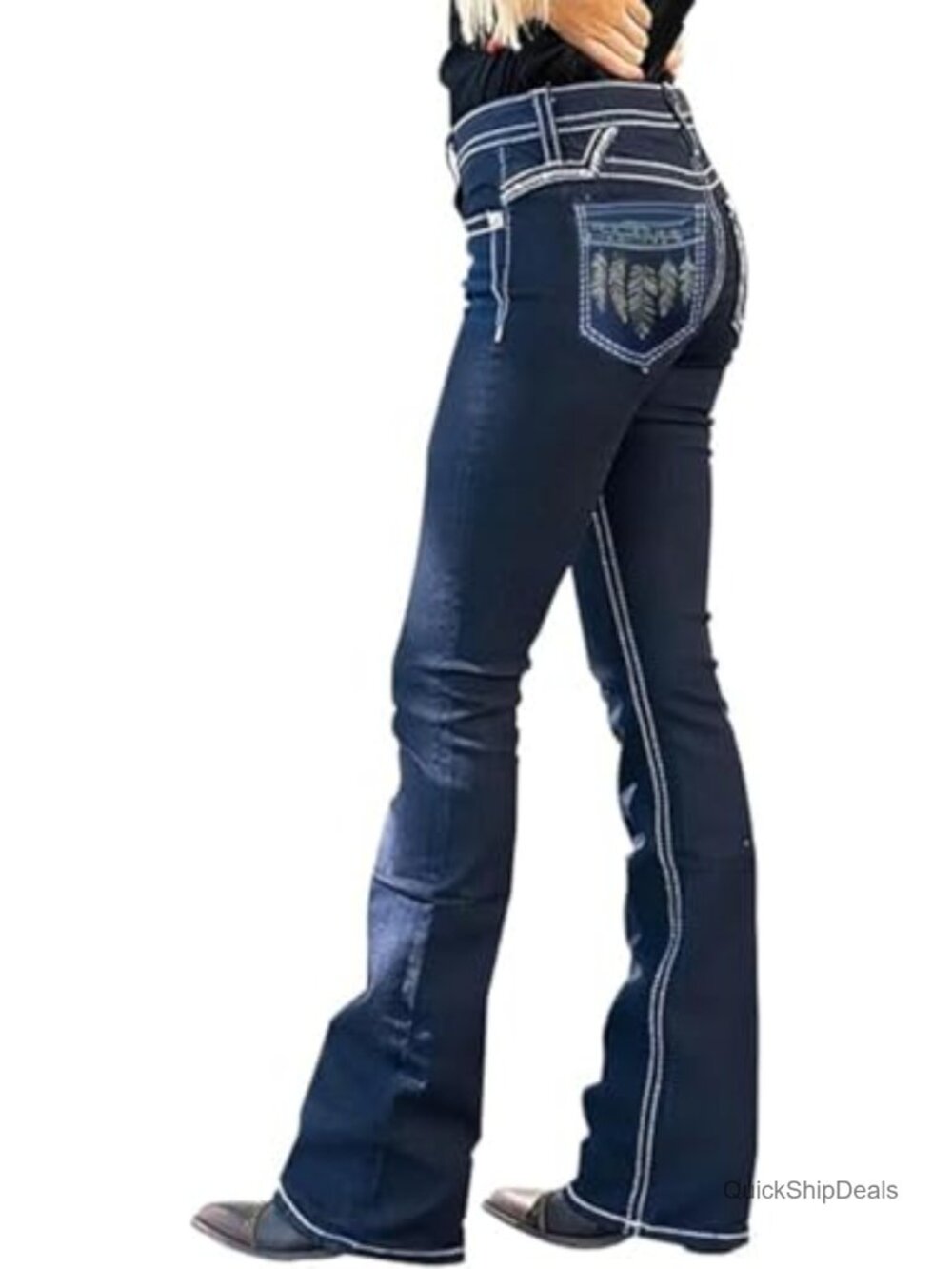 Women's Bootcut Jeans Stretchy Embroidered Mid Rise Slim Straight Leg Pants